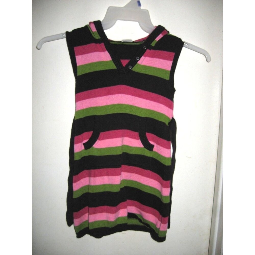 Gymboree Girls‎ Pink Green Navy Blue Striped Sleeveless Hoodie Sweater Dress 5